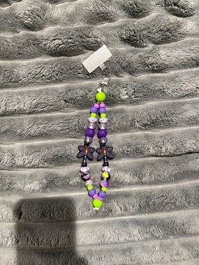 Purple & Neon Green dragonfly Beaded phone charm